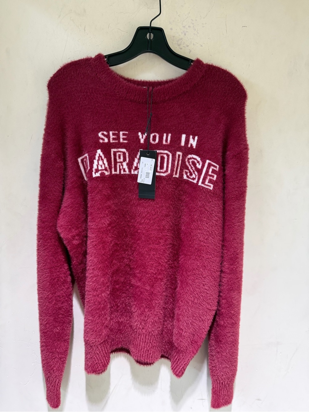 See You In Paradise Fuzzy Crewneck Sweater - Burgundy